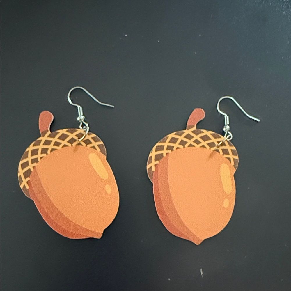 Faux leather Acorn Shaped Earrings - Brown